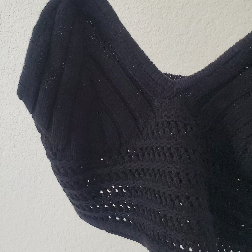 Wild Fable Black Boho Crochet Knit Crop Tank Top XS Festival Beach Hippie NWT - Picture 9 of 11